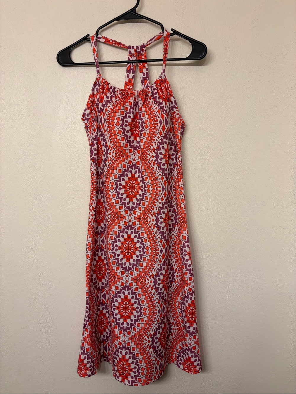 PRANA Women’s Coral Gardenia Geometric Quinn Dress Built in Bra Size Small